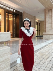 Đầm nhung dài phối ren