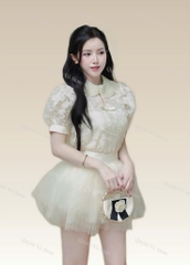 Set áo ren cổ ngọc chân váy lưới