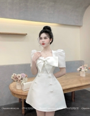 Đầm tafta nơ ngực kèm nơ đá