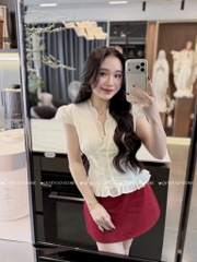 Set áo xô thêu nơ chân váy kaki đỏ