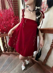 Đầm Babydoll nhung 2 dây đính ngọc