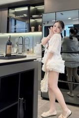 Đầm suông lai voan cô gái - trắng