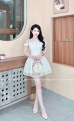 Đầm hoa trễ vai - Trắng