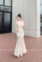 Đầm body trễ vai tà lưới - Be