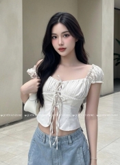 Áo ôm croptop xẻ - TRẮNG