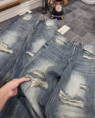 Quần jean suông wash rách - 6090