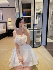 Đầm tơ 2 dây hoa ngực đính đá - (Freesize dưới 54kg)