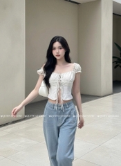 Áo ôm croptop xẻ - TRẮNG