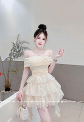 Đầm trễ vai ren tua - Be