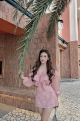 Set áo hồng bèo x chân váy kết hoa