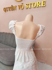 Áo ôm babydoll nút bọc - TRƠN TRẮNG