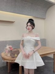 Đầm tafta 2 dây trễ vai
