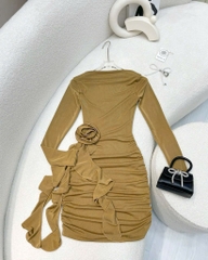 Đầm ôm body thun ánh kim - Nâu