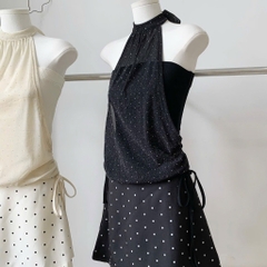 Chân váy chấm bi dáng A - Đen