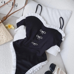 Jum bikini đen 2 dây viền trắng - Freesize dưới 55kg