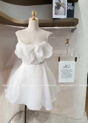 Đầm tơ 2 dây hoa ngực đính đá - (Freesize dưới 54kg)