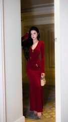 Đầm ôm body tay dài đính bướm - Đỏ