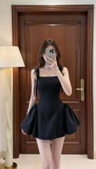 Đầm 2 dây bản cột nơ - Đen