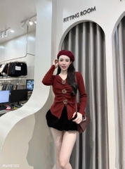 Set áo tay dài hoa nổi chân váy nhung