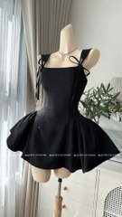 Đầm 2 dây bản cột nơ - Đen