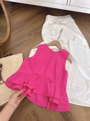 Set áo hồng peplum x chân váy midi  - Freesize