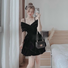 Đầm nhung 2 dây rớt vai