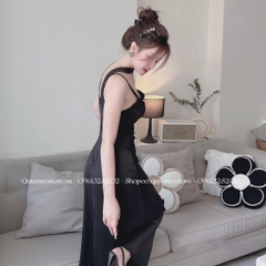 Đầm lụa 2 dây đáp cổ li ngực