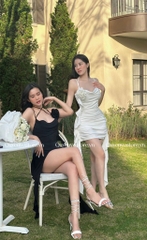 Đầm body cổ đỗ hoa hồng - (Freesize dưới 54kg)