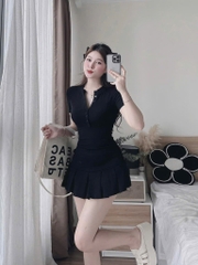 Set áo thun ôm body trụ chân váy xếp
