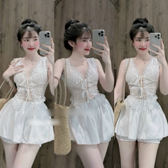 Set áo ren cúp cột dây x chân váy