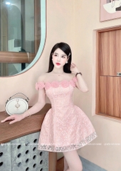 Đầm hoa trễ vai - Hồng
