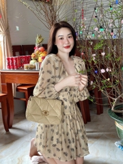 Đầm voan nâu hoa đen - S