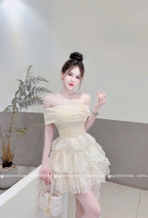 Đầm trễ vai ren tua - Be