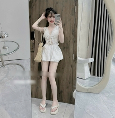 Set áo ren cúp cột dây x chân váy