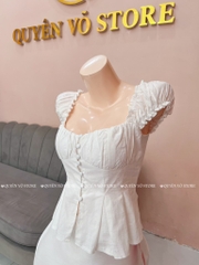 Áo ôm babydoll nút bọc - TRƠN TRẮNG