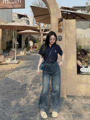 Quần jean suông trơn - 6081 Đậm