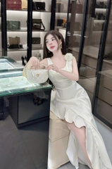 Đầm maxi lụa cúp ngực nơ vai