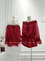 Set áo đỏ trễ vai quần short
