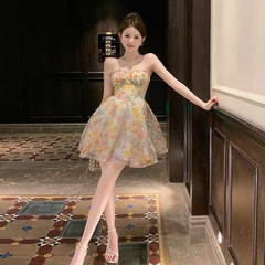 Đầm hoa nhún eo đệm ngực - S
