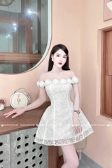 Đầm hoa trễ vai - Trắng