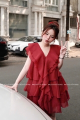 Đầm babydoll đỏ bèo tầng