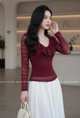 Áo ren ôm body cổ V bèo - Đỏ 1511