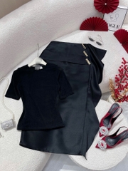 Set áo thun chân váy dài ôm body tag cài eo