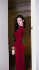 Đầm ôm body tay dài đính bướm - Đỏ