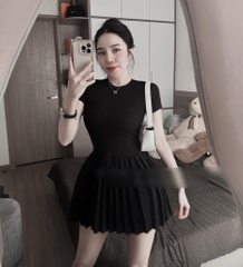 Đầm body tay con xếp li xòe - Freesize