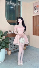 Đầm hoa trễ vai - Hồng