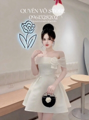Đầm tafta trễ vai hoa hồng