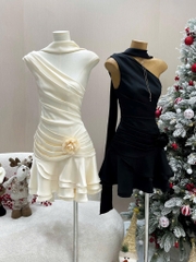 Đầm lụa lệch vai - Đen