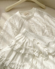 Set ren cổ tròn chân váy tầng