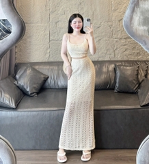 Set crop nude ren len móc chân váy midi